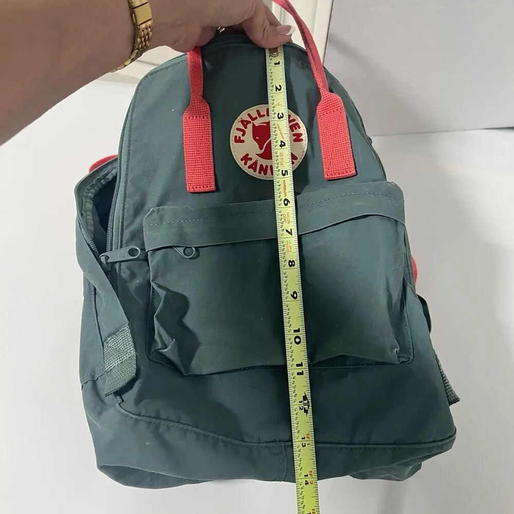 Fjallraven Kanken Classic Canvas Backpack Green 16L Orange Straps Handles Hiking